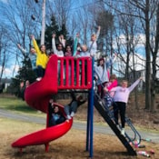 Girls on the Run participants on slide